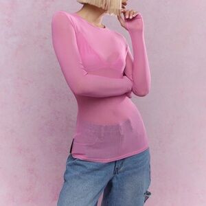 Missguided XL Sheer Pink Long Sleeve Top